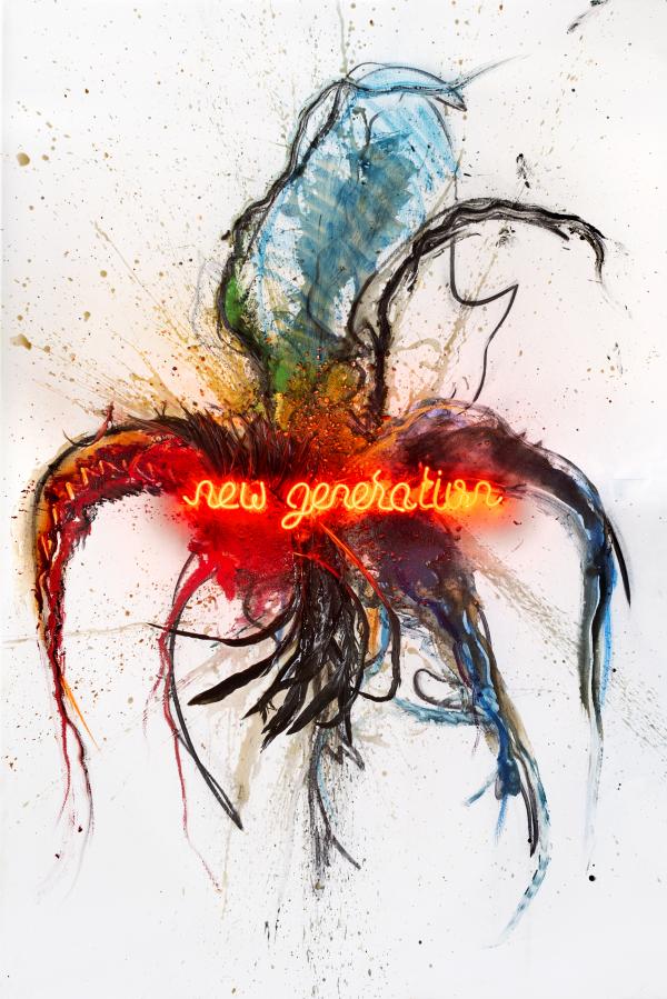Painting on canvas, neon, Koen Vanmechelen